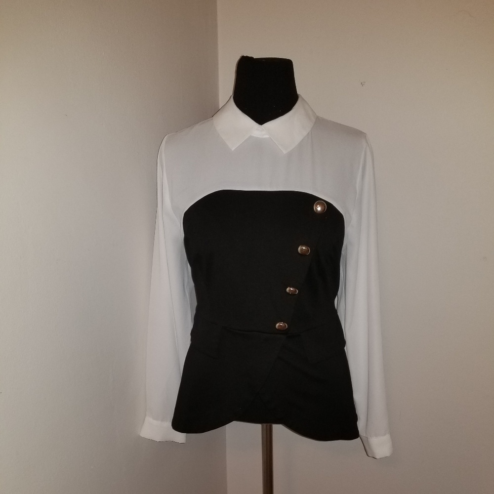 Button Front Contrast Combo Top